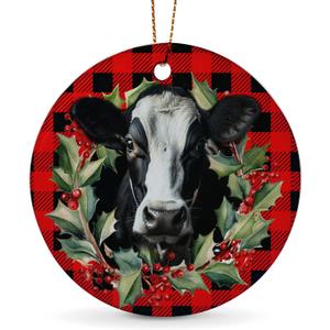 Cow Ornaments for Christmas Tree, 1Pcs Ceramic Christmas Ornaments Red, Christmas Tree Hanging Decor, Horse