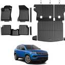 Floor Mats Cargo Mat Set for Jeep Compass 2017-2025 2026 (Fit New Body Style 2nd Generation), All Weather TPE Cargo Liner Backrest Mat Trunk Mat Door Sill Guards Accessories