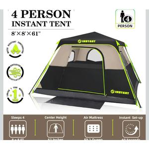 4 Person Instant Tent,Pop Up Tents for Camping with Rainfly 60 Seconds Easy Setup,Cabin Tent for Family Camping with Expandable Carry Bag & Upgraded Ventilation