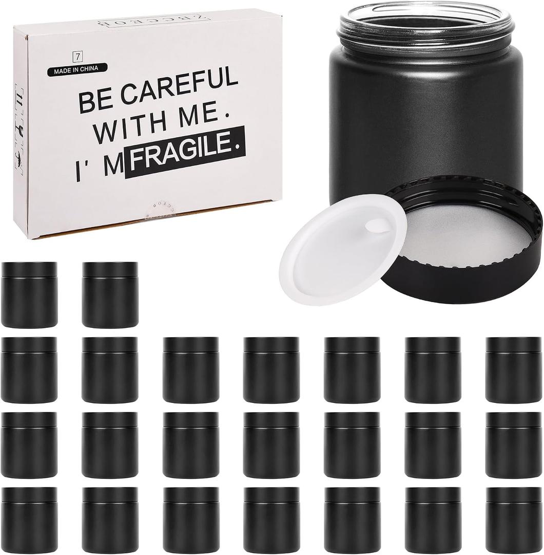 4 oz Glass Jars with Lids, Large Empty Jars, Airtight Cosmetic Containers for Candle Making, Lotions, Ointments, Bulk Storage, DIY Crafts (24 Pack, Black Frosted)