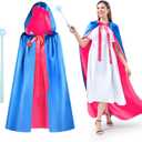 Haysandy Hooded Cloak Costume & Magic Wand Set, Fairy Princess Cape Cloak Costume for Women Party Cosplay (5 ft, Blue & Rose)