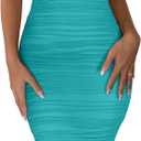BEAGIMEG Women's Sexy Bodycon Sleeveless Ruched Mesh Club Party Midi Dress (Medium, Lakeblue)