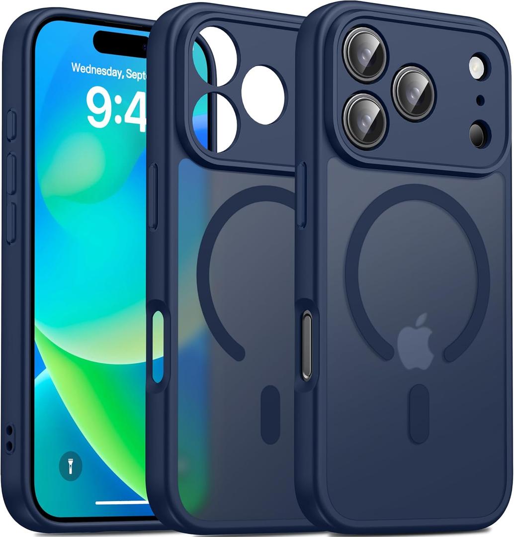 Oterkin Magnetic for iPhone 17 Pro Max Case Matte, Full Camera Protection Compatible with MagSafe Frosted Translucent Shockproof Anti-Scratch Slim Fit Case Military Grade Protection (Dark Blue)