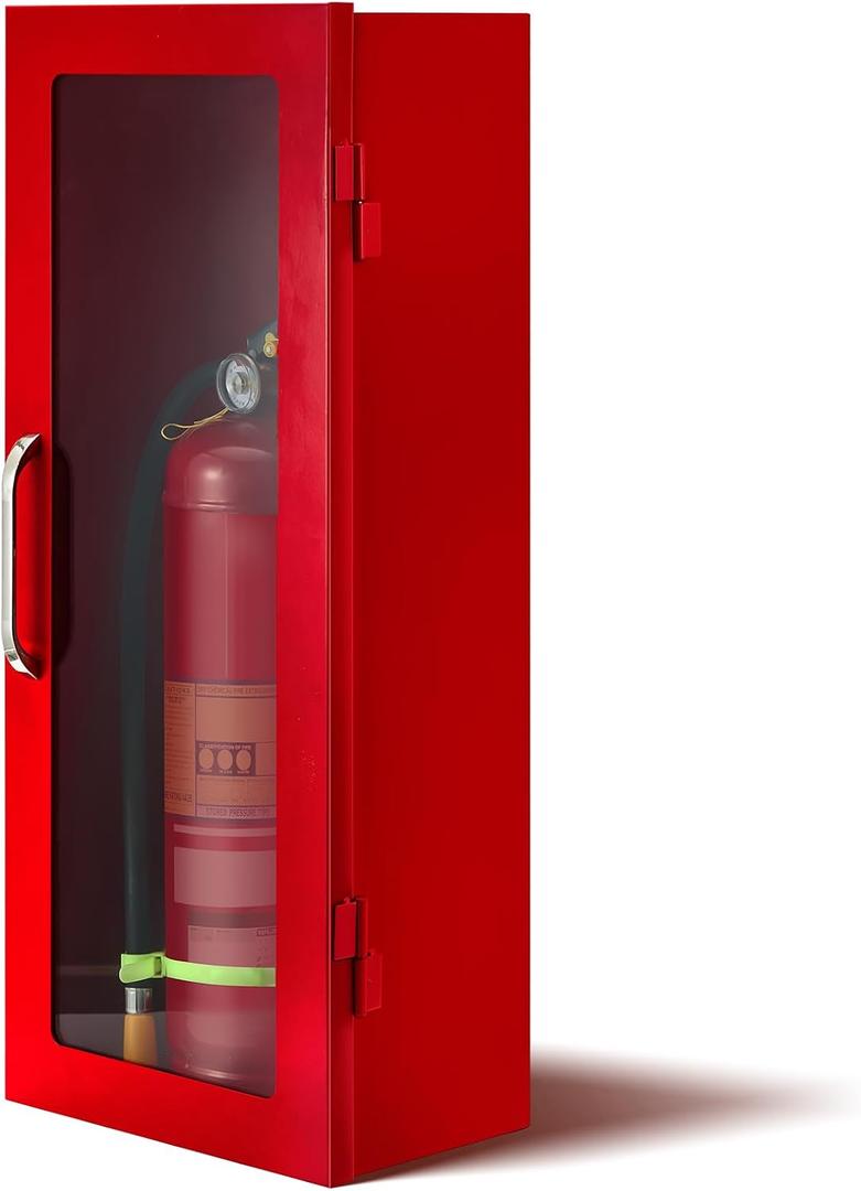 Zonon 1 Pcs 10lb Fire Extinguisher Cabinet Wall & Surface Mount 24-3/4 H x 10-1/4 W x 6-3/4 D 22 Gauge Steel Fire Extinguisher Box Case Extinguishers Holder with Handle for Indoor Outdoor (Red)