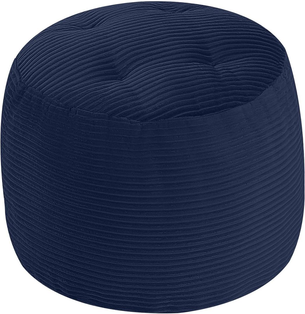 MeMoreCool Stuffed Round Pouf Ottoman Foot Rest, Floor Pouf Foot Stool with Soft Foam Chunk Filling, Round Small Ottoman Footstool Circle Footrest for Couch Living Room, Corduroy Navy