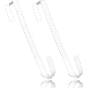 2 PCS Wreath Hangers for Front Door, 15" Wreath Hanger, Indoor or Outdoor Over The Door Wreath Hook Hanger for Easter Spring Halloween Xmas Wreath Decorations, Steel Material, 20lb Load BearingWhite