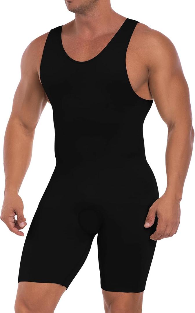 Men's Full Body Shaper Tummy Control Shapewear Slimming Compression Underwear Bodysuit Undershirt Fajas Para Hombres (Large, Boxer-black)