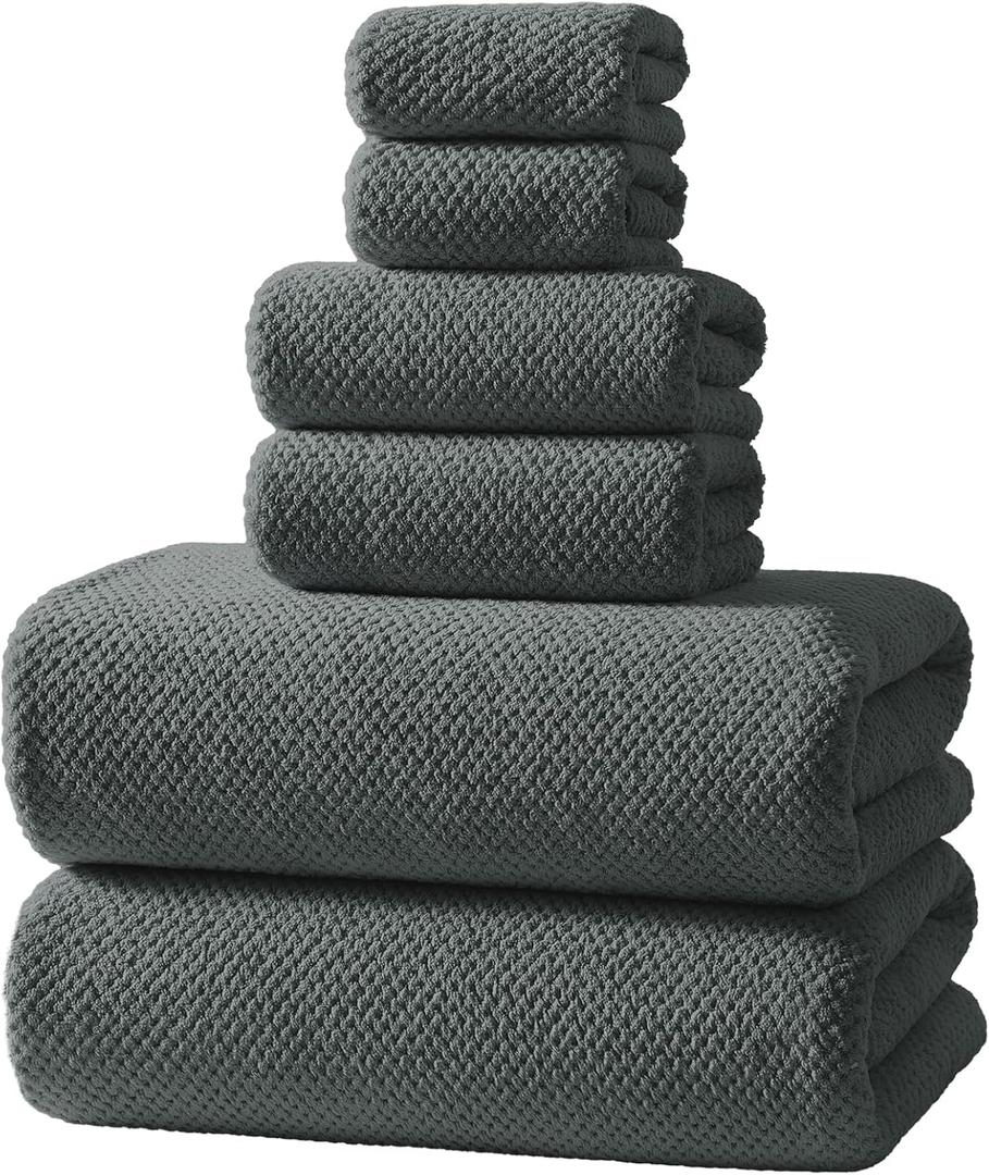 Soft 6 Piece Bath Towels Set, 2 Oversized Large Bath Towel Sheet, 2 Hand towels, 2 Washcloths - Luxury, Highly Absorbent, Quick Dry Bath towel Collection Lightweight for Bathroom, Hotel & Spa, Dark Grey