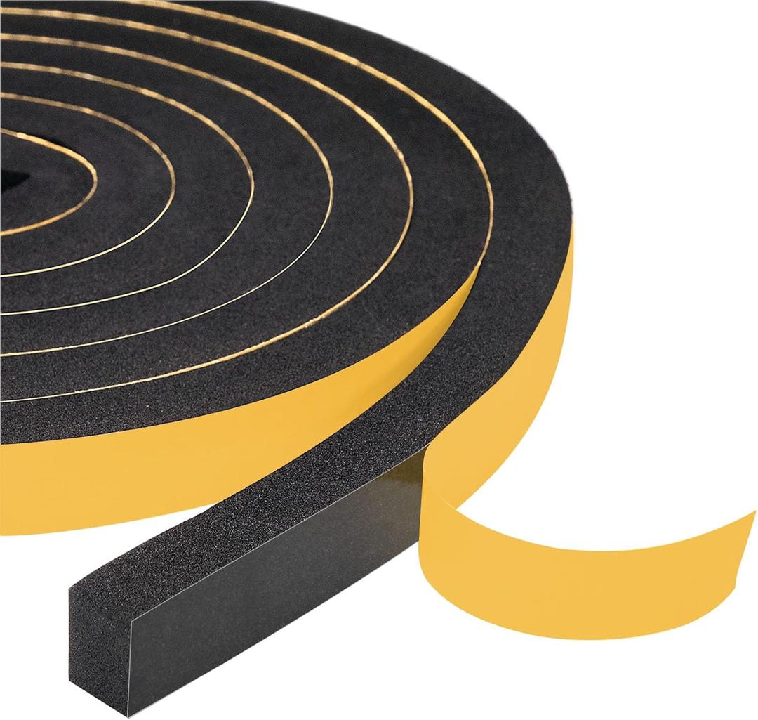 Yotache Foam Weather Stripping Tape 2 Rolls 3/4" W X 3/8" T (New Adhesive Craft), Neoprene Foam Rubber Seal for Door Frame Insulation, Sounproofing, 13 Ft Length (2 X 6.5 Ft Each)