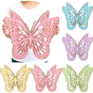Yerliker 5 Pcs Wooden Large Butterfly Centerpieces for Tables 10 x 7 Inch 3D Butterfly Party Decorations for Birthday Baby Shower Wedding Tabletop Ornaments Tea Party Decor