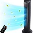 Uthfy Oscillating Tower Fan with Remote, Electric Standing Floor Fan for Bedroom Indoor Office and Home Use,Quiet Cooling Portable Bladeless Tower Fans, 30 inchs, Black