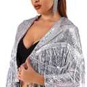 EVILD Fringe Jacket Silver Sequin Blazer Cowboy Outfits for Women (Large)