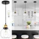6 inch Mini Hanging Pendant Light Contemporary Globe Pendant Lights Kitchen Island Clear Glass with Black Gold Finish Adjustable Hanging Light Fixture for Kitchen Island (Bulb Included)