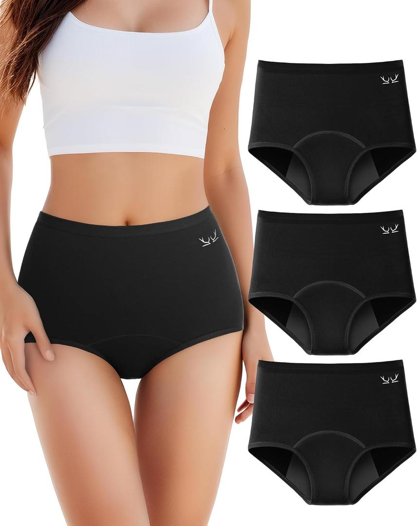 TANSTC Period Underwear for Women Heavy Flow Leakproof Panties Teens High Waisted Menstrual Postpartum Hipster Briefs -3 Pack (X-Small)