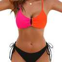 Blooming Jelly Womens Sexy 2 Piece Bikini Sets Cheeky High Cut Bathing Suit Color Block Textured U-Wire Swimsuits 2026 (L)