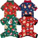 XPUDAC 4 Pack Dog Christmas Pajamas Stretchy Dog Clothes for Small Medium Dogs Girl Boy Christmas Puppy Outfit Pet Jumpsuits Pjs Winter Cat Costume, XS