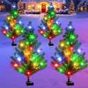 Solar Christmas Tree 4 Pack Garden Stake Light Waterproof Outdoor Christmas Decorations, 2 Modes Solar Xmas Christmas Lights for Yard Front Porch Pathway Grave Garden Decor