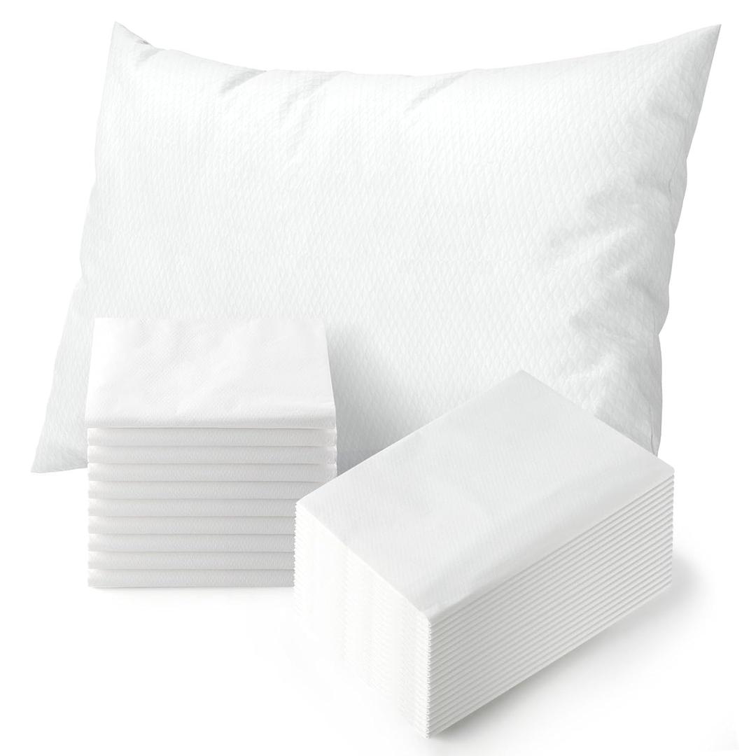 JMU 100PCS Disposable Pillow Case 21" x 30", Tissue/Poly Medical Pillow Covers Sleeves, White
