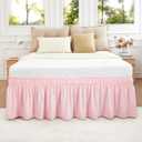 Vocander Pink Bed Skirt Queen Size 14 Inch Drop, Elastic Wrap Around Dust Ruffle Bed Skirting Easy to Put, Adjustable Tailored Bedskirts Fade & Wrinkle Resistant