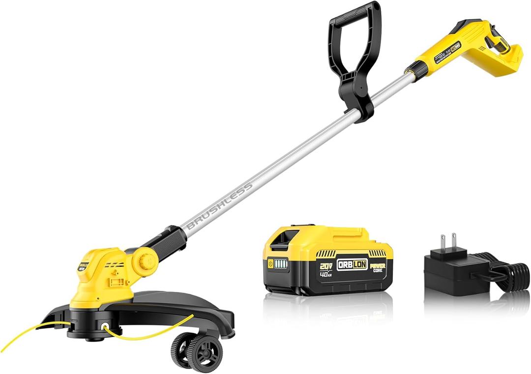 15" Cordless Weed Wacker & Edger for 20V Battery, 4.0Ah Battery Powered Weed Eater, Brushless Motor, Fast Charger, Electric String Trimmer, Extendable Pole (Battery Included)