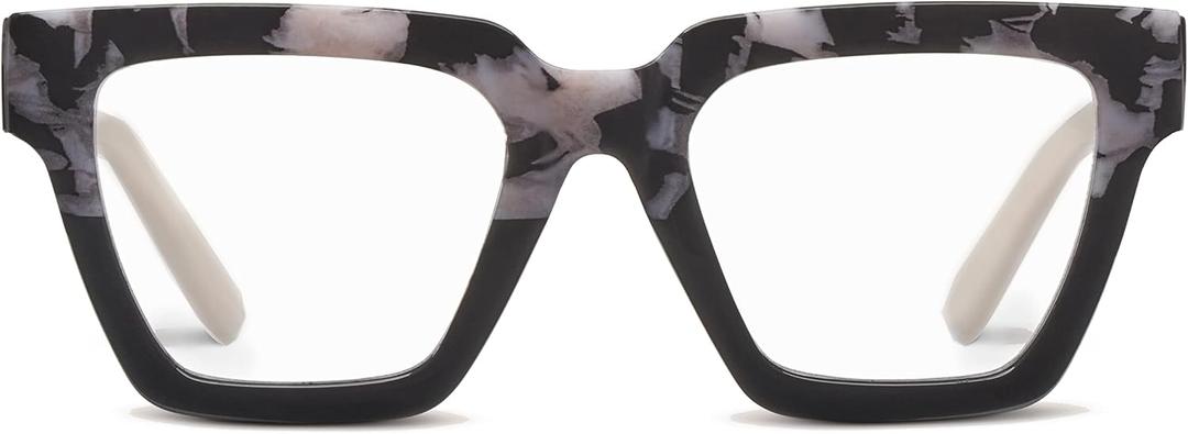 Peepers by PeeperSpecs Women's Take a Bow Square Blue Light Blocking Reading Glasses, Black Marble 2.5