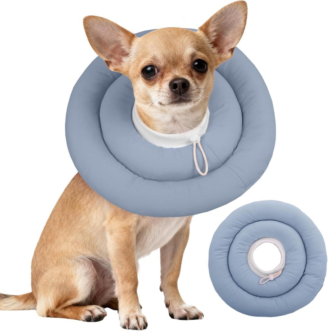 IDOMIK Dog Recovery Collar, Waterproof Soft Dog Cone After Surgery, Comfy Protective Elizabethan Collar Alternative for Dogs Cats, Adjustable Pet Neck Donut Cone Anti-Licking Biting Wounds,Blue,S (Blue)
