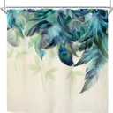Riyidecor Teal Peacock Turquoise Feather Shower Curtain for Bathroom Decor 72Wx72H Inch Watercolor Green Leaf Bathtub Accessories for Women Girl Vintage Floral Panel Set Fabric Waterproof 12 Pack Hook