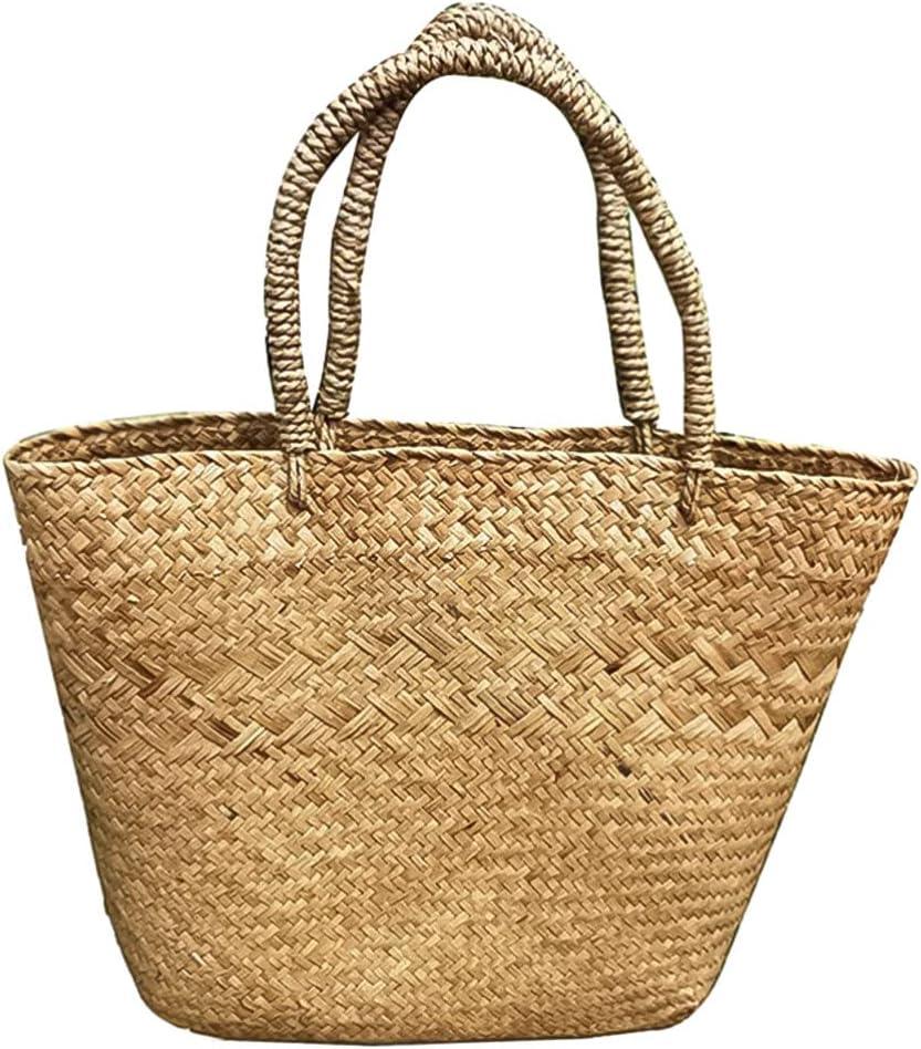 Cabilock Woven Tote Woven Bag Basket Tote Wicker Bag Seagrass Basket Garden Plant Container for Storage Laundry Picnic Beach Storage Bins Toys