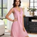 Nightgowns for Women Sleeveless Sleep Shirt V-neck Chemise Sleepwear Lace Night Gown Soft Sleep Dress(Pink, XXXL)