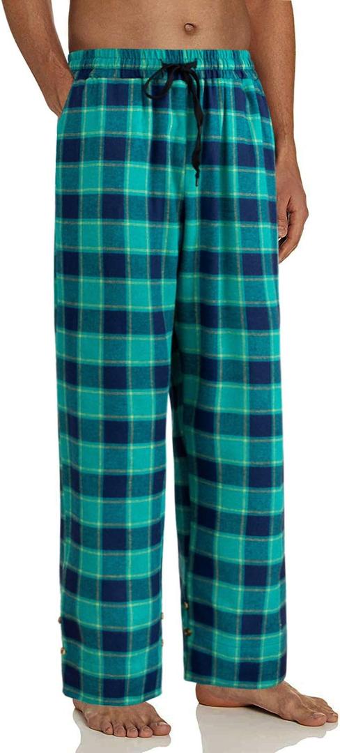 Alimens & Gentle Men' Heavyweight Flannel Plaid Pajama Pants 100% Cotton Sleep Lounge Pant (Large, Green Navy)