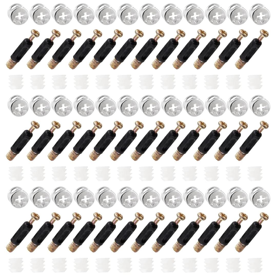 36 Sets 3-in-1 Furniture Connecting Kit, M6 x 35mm Cam Screw Dowel Screws, 15mm Cam Fitting Cam Lock Nuts, with Pre-Inserted Nuts for Cabinet Drawer Wardrobe