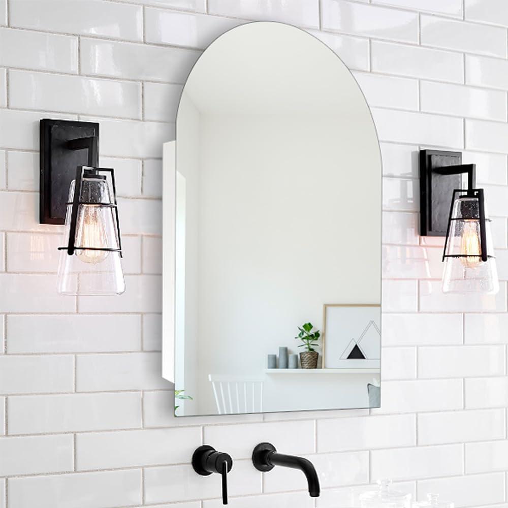 Arched Medicine Cabinet with Mirror, 20x30 Inch, Wall Cabinet with Frameless Mirror, Recessed Or Surface Mount for Bathroom Bedroom with Storage, Bathroom Medicine Cabinet, CM1018-2030