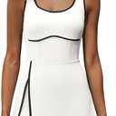 Fisoew Womens Workout Tennis Dress with Built-in Bra & Shorts Pockets Sleeveless Cutout Golf Athletic Mini Dresses (White, Small)
