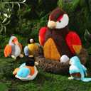 RoundFunny 7 Pcs Birds Stuffed Animals with Babies Egg and Nest 9.8 Inch Mommy Bird Forest Plush Toys Set Gifts for Kids Girls Boys Woodland Baby Shower Party Favors Birthday Classroom Prizes