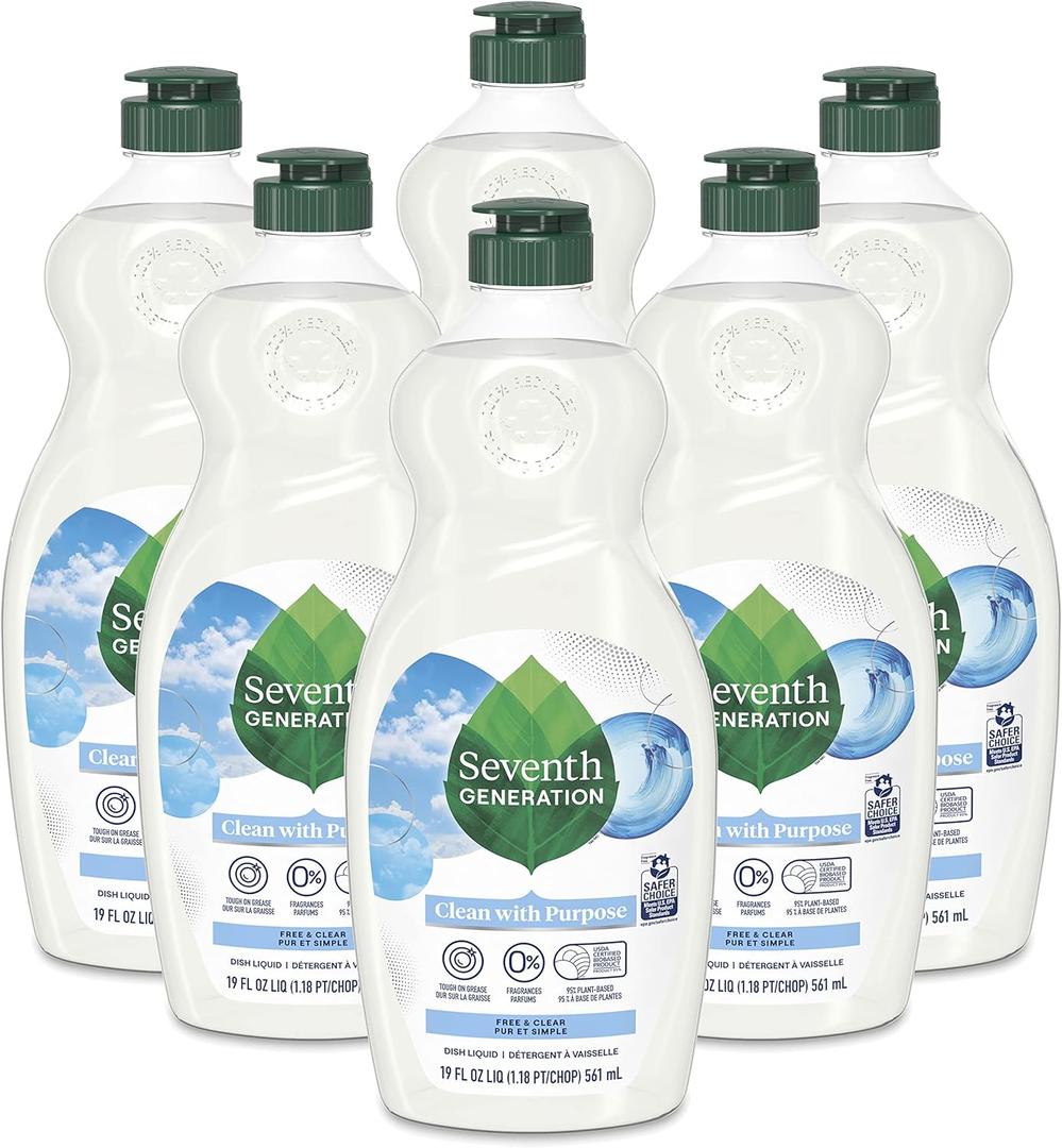 Seventh Generation Dish Liquid Soap Free & Clear liquid soap Pack of 6 Dishwashing Soap Dish Soap for sensitive skin 19 oz