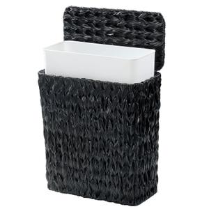 Coeusy Black Wicker Trash Can with Lid and Liner,Waterproof Narrow Waste Basket for Bathroom,Bedroom,Office,3 Gallon