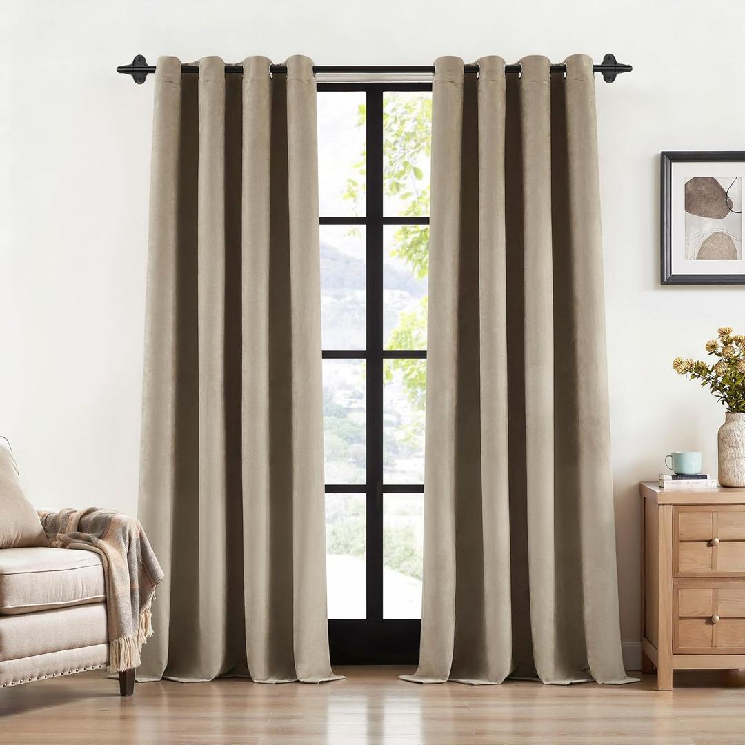 Randall Camel Tan Faux Suede Leather 2-Pack 95% Blackout Curtains Thermal Insulated & Noise Reduced Luxury Soft Velvet Grommet Window Room Darkening Drapes for Living Room&Bedroom&Nursery, 54x95 Inches