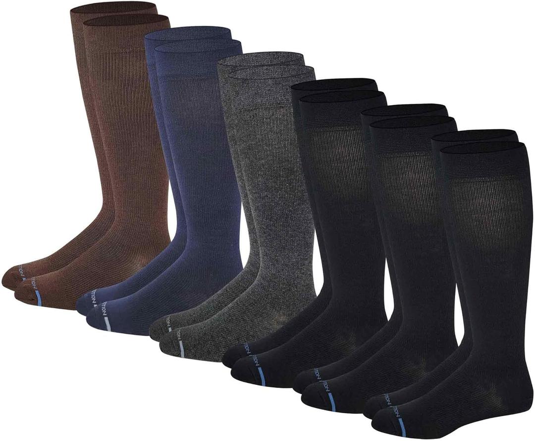 Dr. Motion Men 6 pairs pack everyday compression knee high socks (Assorted Solid Color)