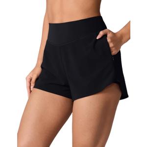 UNISSU High Waisted Athletic Shorts for Women 2.5'' Gym Track with Boxer Liner Zip Pockets Quick Dry for Running Workout Size S