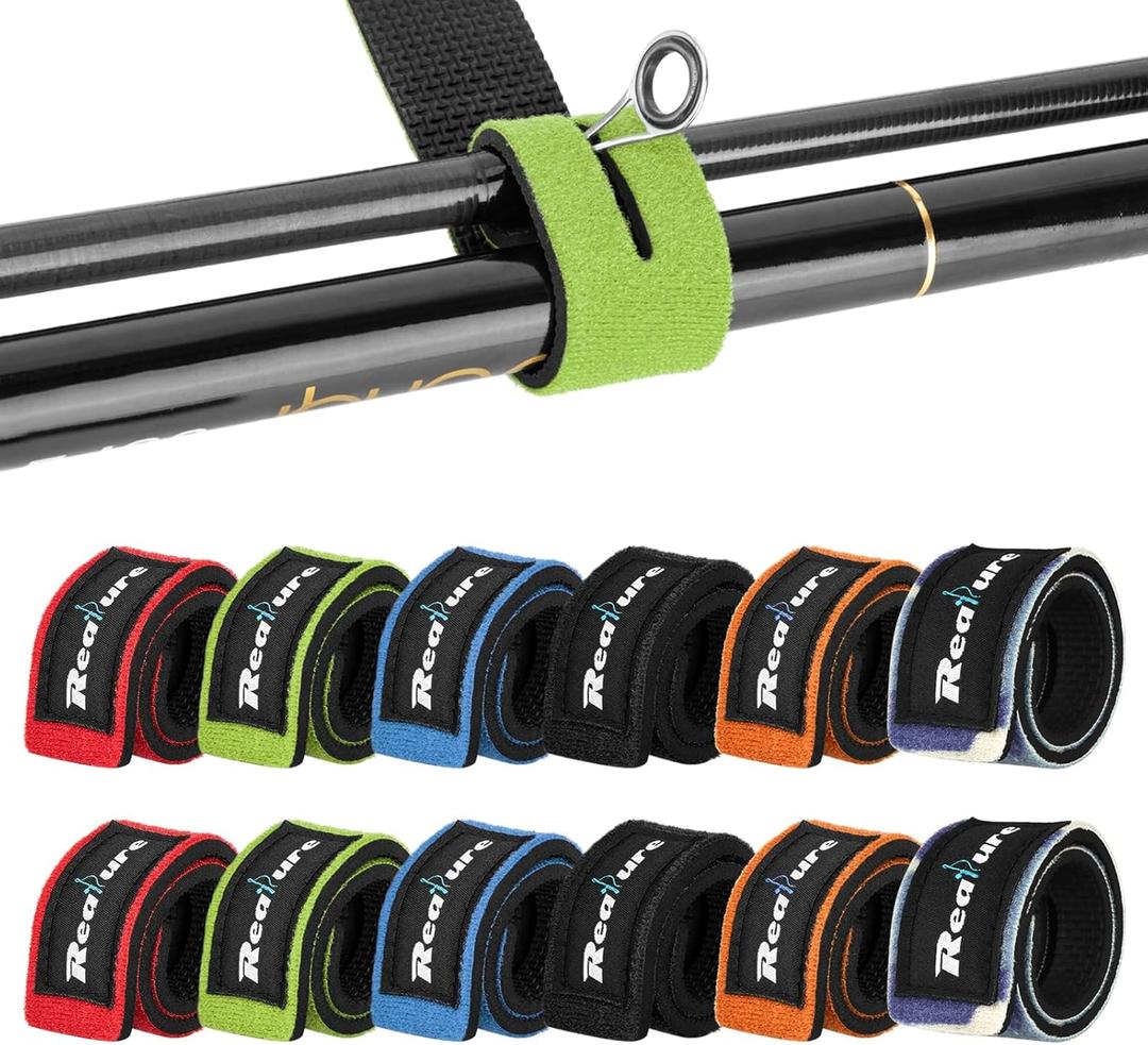 Realure 12 Pcs Fishing Rod Straps, Adjustable Fishing Rod Straps, Elastic Neoprene Fishing Rod Bands Straps, for Fixed Sea Fishing Rods Belt Gear Rods Wrap Protectors Ties
