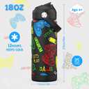 Boys Game Water Bottle for SchoolKids 18 oz Insulated Stainless Steel Cup with Straw, Double-Wall Vacuum Leakproof