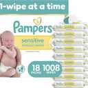 Pampers Sensitive Baby Wipes, Unscented, Fragrance Free, Clinically Proven, Water Based, Hypoallergenic, Multi-Use, Hand Wipes, 1008 Wipes Total (18X Flip-Top Packs)