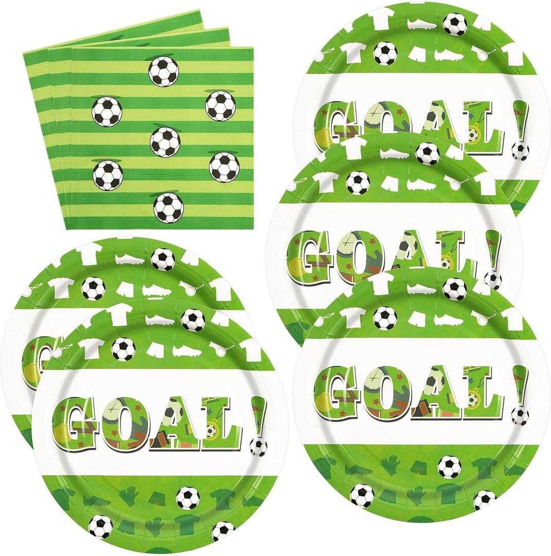 2 x 50PCS Soccer Paper Plates and Napkins - Sport Theme Dessert Plates and Napkins Disposable Soccer Decorations Supplies for Boys Sports Soccer Birthday Party