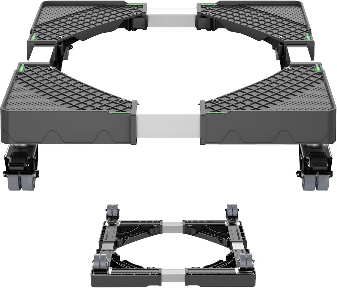 Mini Fridge Stand with 4 Locking Wheels 15.7""-23.6"" Adjustable Dolly Washing Machine Stand Universal Stand Base for Furniture Portable Refrigerator Dryer Stand (Black)