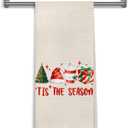 Tis The Season Christmas Kitchen Towels, Winter Bathroom Decor, Winter Latte Santa Presents Tree Coffee Decorative Hand Tea Dish Towels for Bathroom Kitchen, 16x24 Inch (Light Beige)