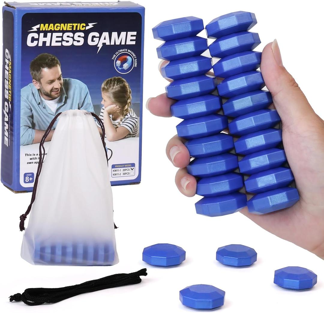 Magnetic Chess Game, Magnet Games with Stones, Puzzle Strategy Family Games, Portable Board Games, Fun Tabletop Multiplayer Chess Game (Blue)