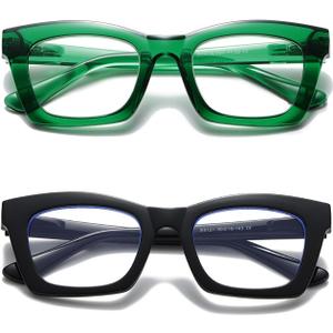 Hubeye Oprah Style Readers for Women Stylis Style Reading Glasses with Blue Light Blocking and Spring Hinge (Glossy Black/Emerald)