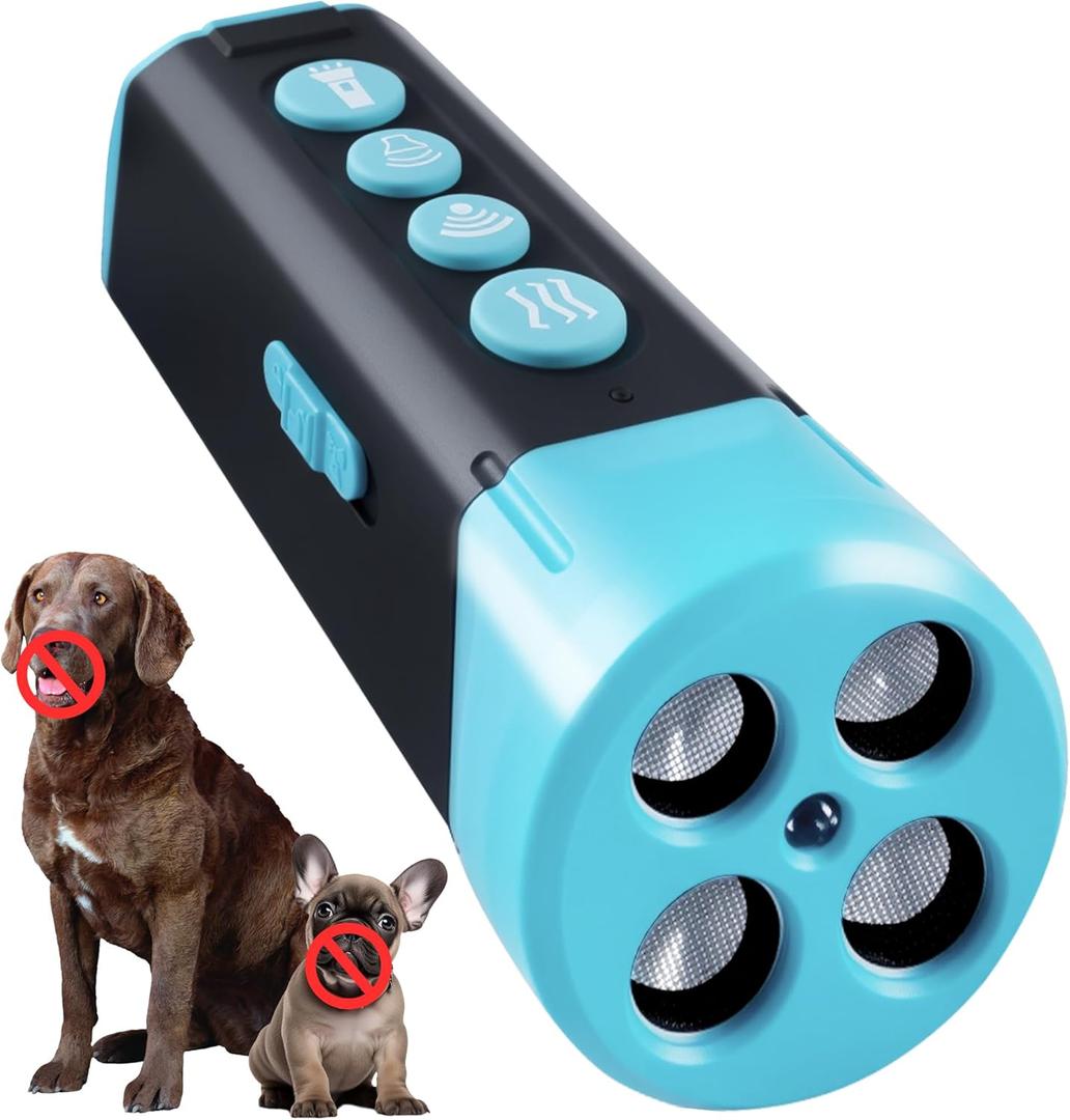 Upgraded Ultrasonic Dog Bark Deterrent, 4+1 Head with Sound Alarm Manual Frequency Adjustable No Shock Humane Training Device for Small/Medium/Large Dogs