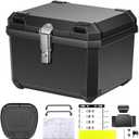 KEMIMOTO Motorcycle Top Case 56L, Universal Plastic Motorbike Trunk with Lining, Waterproof Detachable Motorcycle Top Box with Lock & Back Cushion (Black)