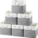 12x12 Storage Cube Bins, 6 Pack Reinforced Bottom Cardboard Foldable Box, Organizer for Closet Shelves, Heavy Home Storage Baskets (White Gray)